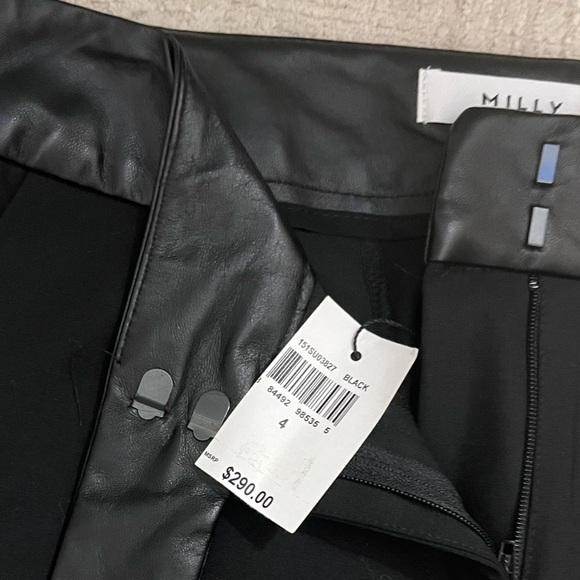 NWT Milly Pleated Wool Blend Cuffed Pant W/ Lamb Skim Leather Waistband Cuffed - Picture 2 of 13